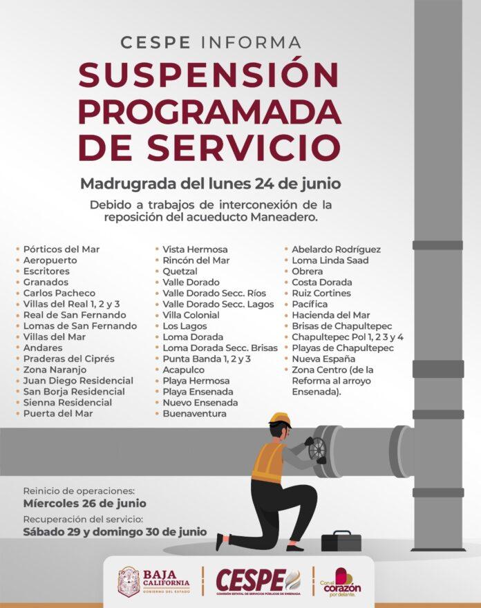 ANUNCIA CESPE SUSPENSIÓN DEL SERVICIO EN ZONA SUR POR TRABAJOS EN ACUEDUCTO MANEADERO *LAS LABORES INICIAN EL LUNES 24 Y SE ESTIMA LA NORMALIZACIÓN D. lasnoticias.info